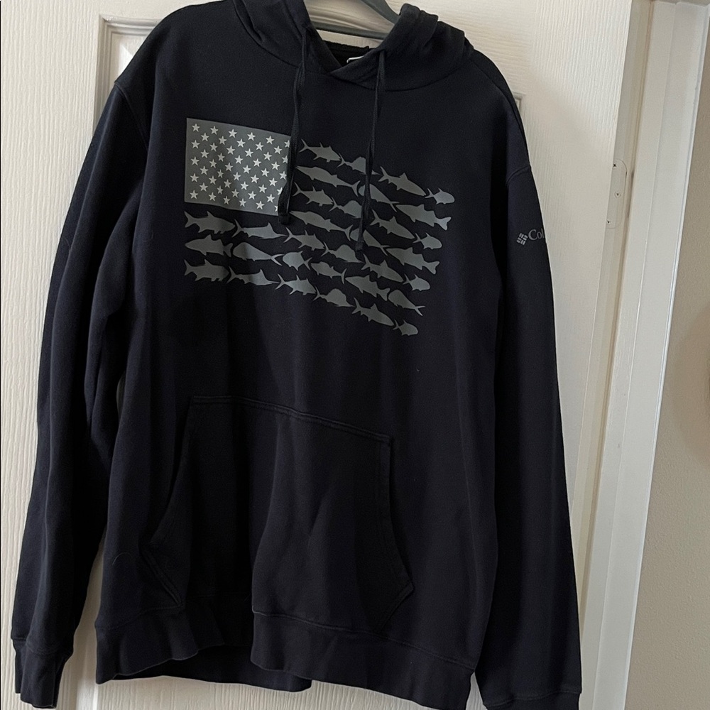 Columbia Black Hoodie with Fish Graphic